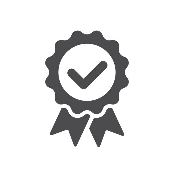 Quality icon, certified check mark ribbon label. Vector premium product certified or best choice recommended award and warranty approved certificate stamp